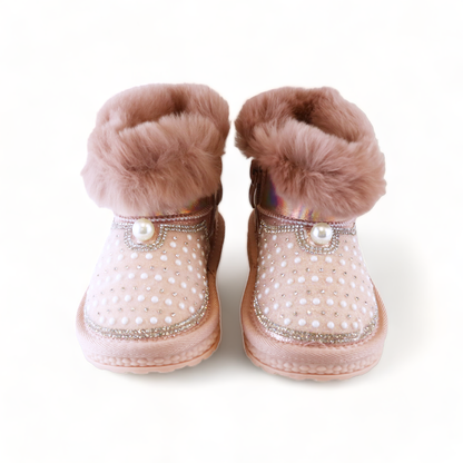 DOE A DEAR - Pink Handcraft Rhinestone & Pearl Furry Boot