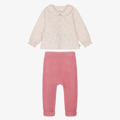 PETIT BATEAU - Baby Girl 2 Pc Set Ls Floral Blouse And Knit Pants