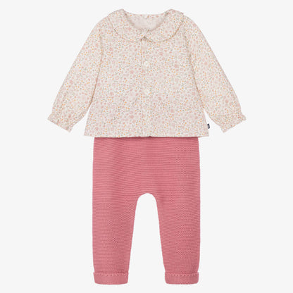 PETIT BATEAU - Baby Girl 2 Pc Set Ls Floral Blouse And Knit Pants