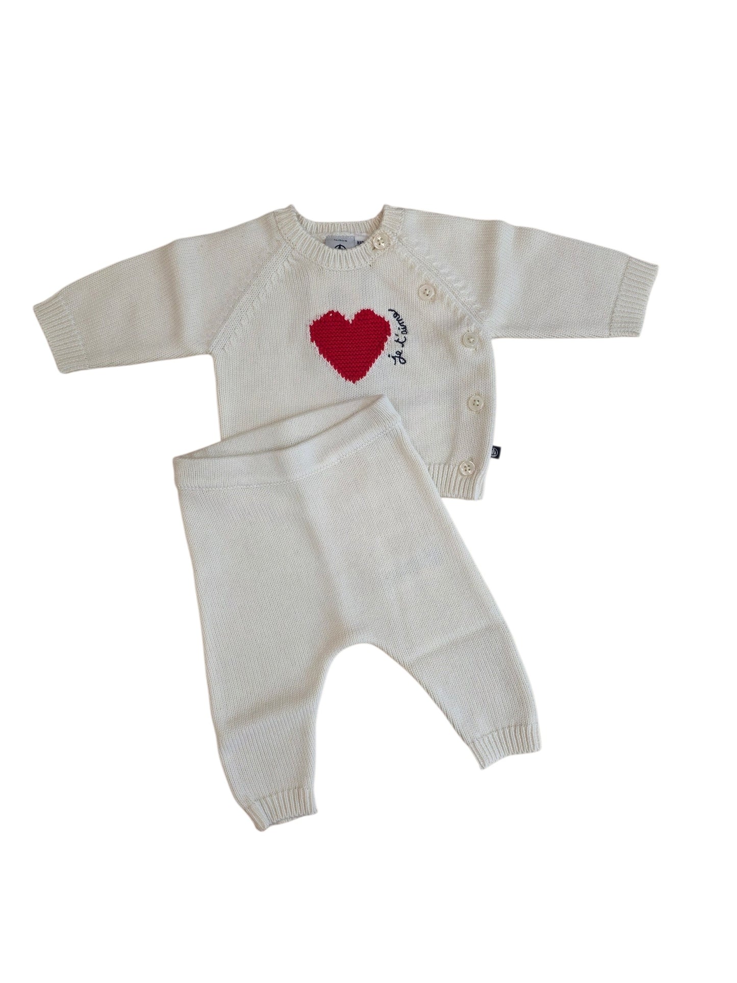 PETIT BATEAU - Baby 2 Pc Knit Set Sweater With Heart And Pants