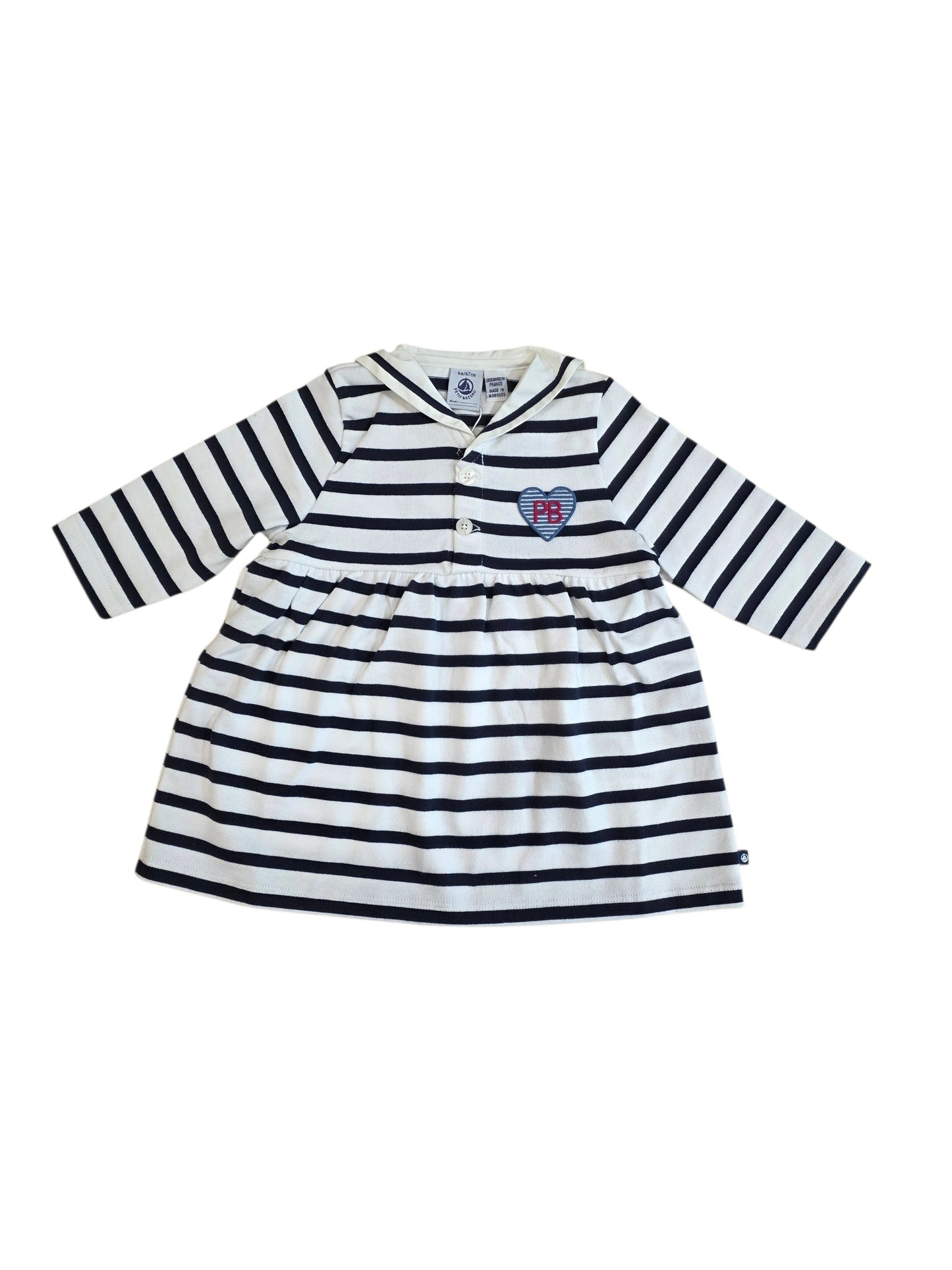 PETIT BATEAU - Baby LS Stripe Sailor Collar Dress