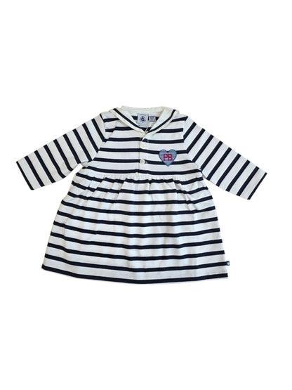 PETIT BATEAU - Baby LS Stripe Sailor Collar Dress