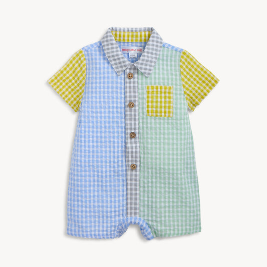 MAGNETIC ME - Multi Gingham Woven Collar Short Romper