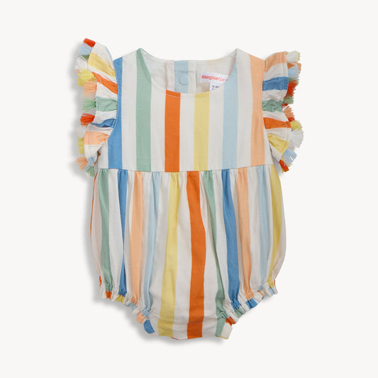 MAGNETIC ME - Multi Stripe Woven Tassle Bubble Romper