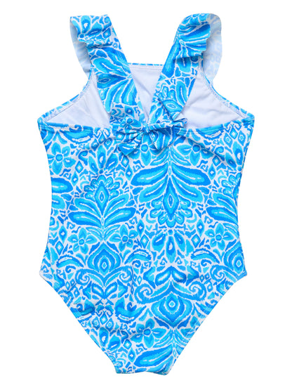 SNAPPER ROCK - Santorini Blue Ruffle Shoulder Swimsuit