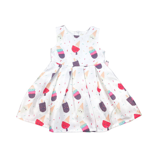 DOE A DEAR - Ice Cream Printed Dress. White, Pink
