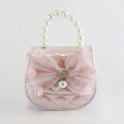 DOE A DEAR - Pink Pom Pom Mesh Bow Shiny Purse