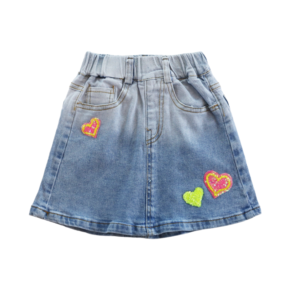 DOE A DEAR - DENIM  Sequin Hearts Denim Skirt