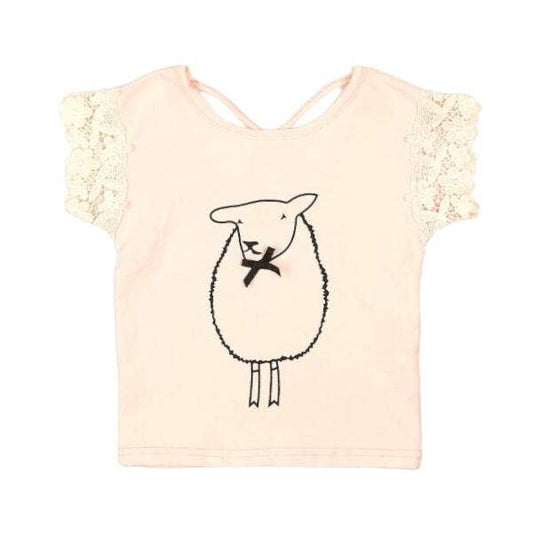 DOE A DEAR - Sheep Graphic Tee with Lace Sleeves