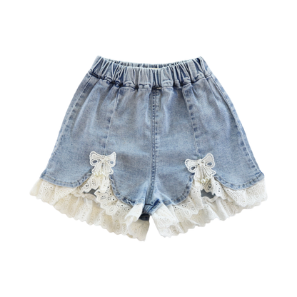 DENIM  Lace Hem Denim Shorts